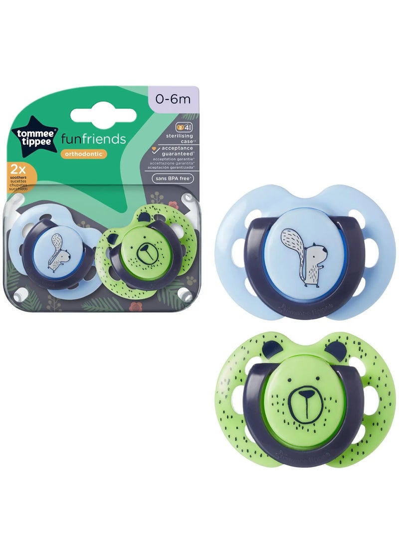 Tommee Tippee Fun Friends 2 Orthodontic Soothers 0-6M